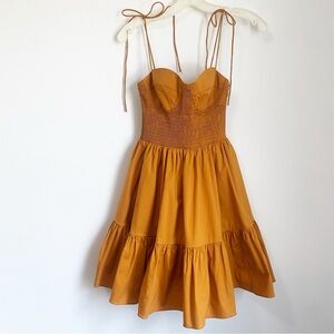 Staud Landry Smocked Mini Dress Sundress Honey